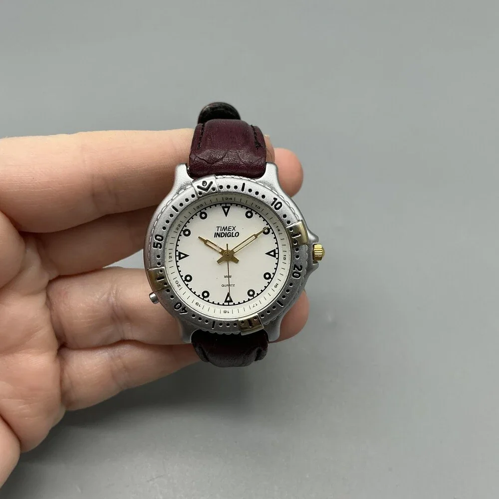 Vintage Timex Indiglo Womens Watch 35mm Silver Tone Rotating Bezel New Battery